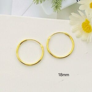 Solid 925 Silver Tiny Small Medium Hoop Earrings-18mm SH022 Gold